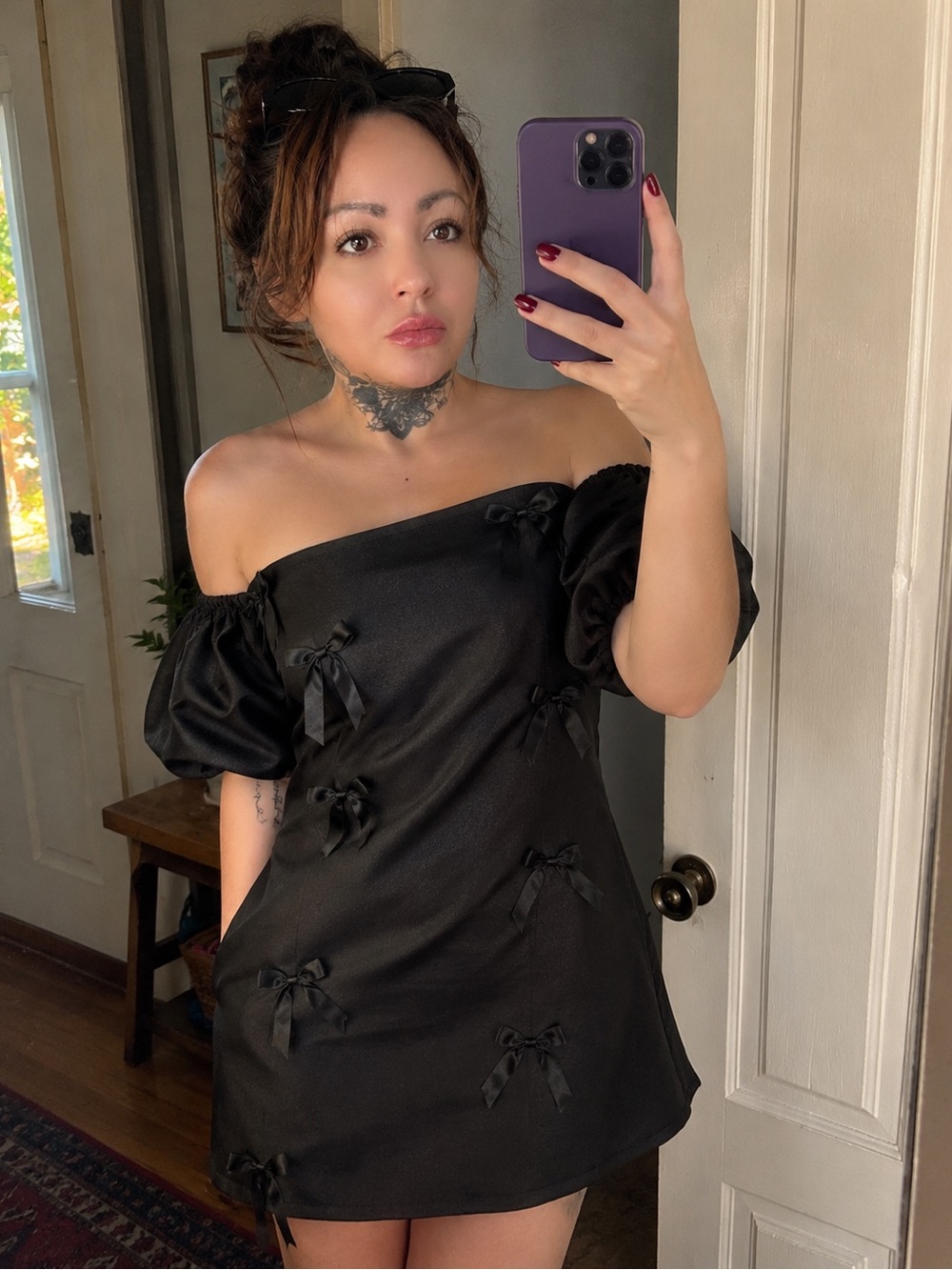 Hutch Black One-Shoulder Bow-Accent Mini Dress
